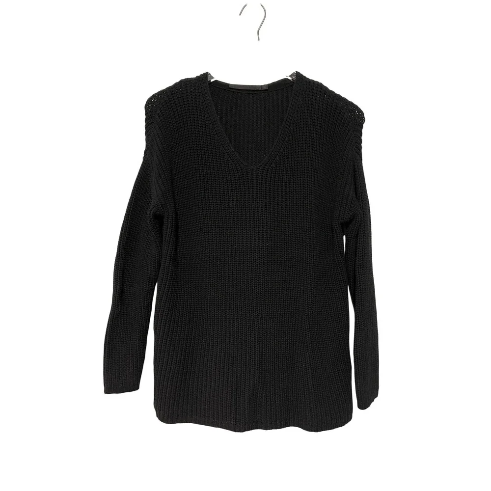 Jenni Kayne Cabin V Neck Knit Cotton Oversized Pullover Sweater Size XXS Black